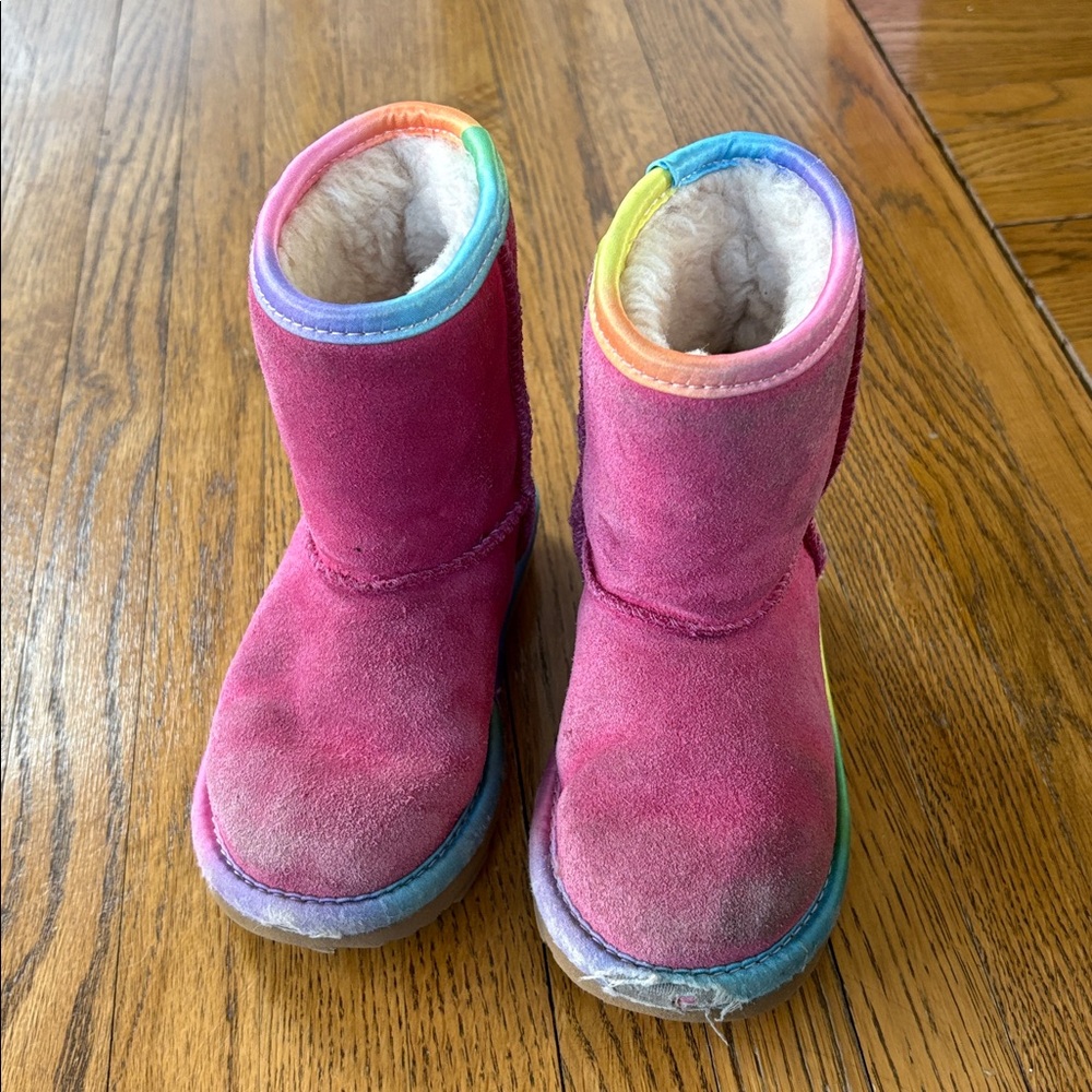 Hot pink Uggs with rainbow trim - Picture 2 of 5